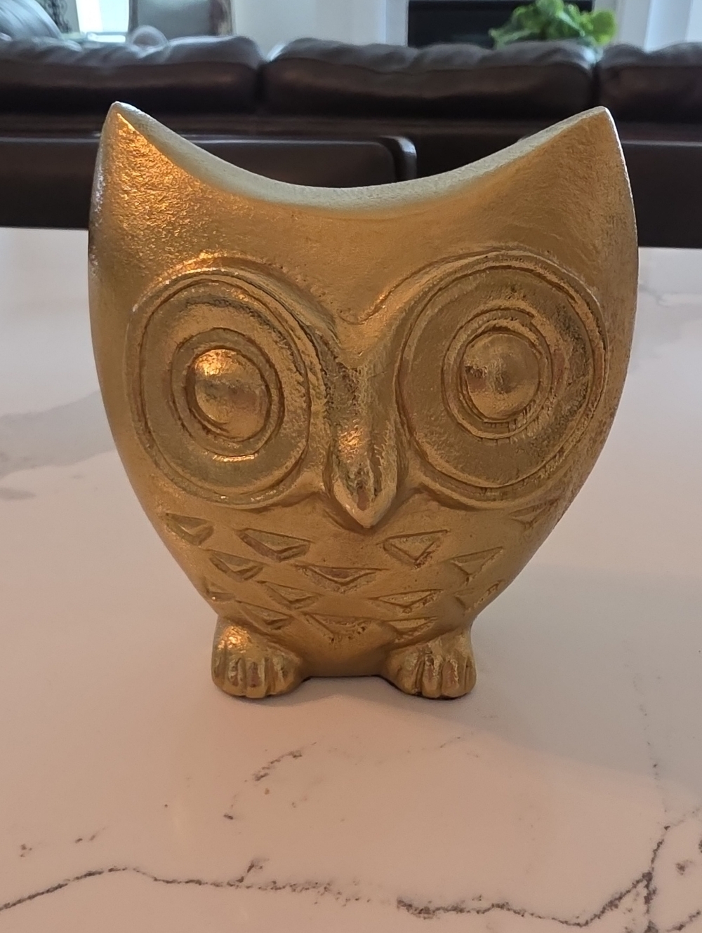 Vintage MCM Brass Owl Figurine 4.25” Modernist Gold Bird Sculpture